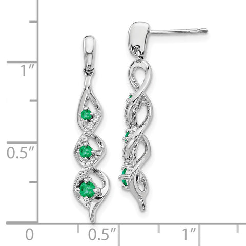 10k White Gold Diamond and Emerald Post Dangle Earrings-WBC-EM5599-EM-013-1WA