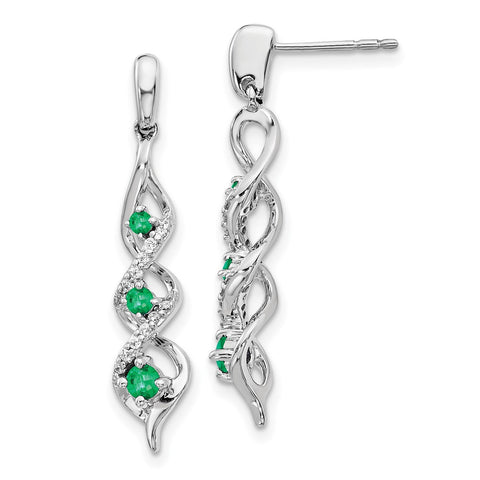 10k White Gold Diamond and Emerald Post Dangle Earrings-WBC-EM5599-EM-013-1WA