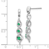 14k White Gold Diamond and Emerald Post Dangle Earrings-WBC-EM5599-EM-013-WA