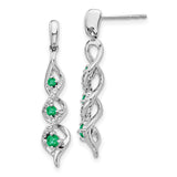 14k White Gold Diamond and Emerald Post Dangle Earrings-WBC-EM5599-EM-013-WA