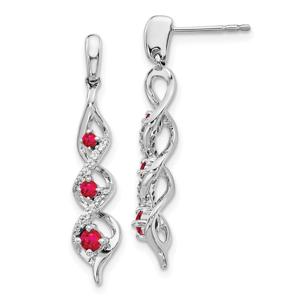 10k White Gold Diamond and Ruby Post Dangle Earrings-WBC-EM5599-RU-013-1WA