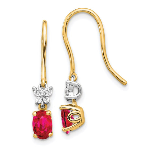 14k Two Tone Diamond and Oval Ruby Earrings-WBC-EM5600-RU-013-YWA