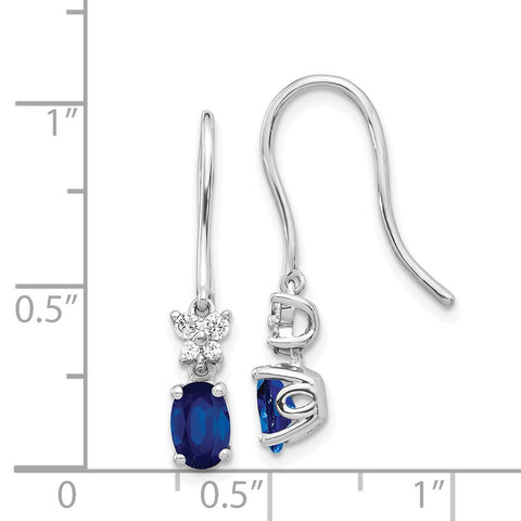 14k White Gold Diamond and Oval Sapphire Shepherd Hook Earrings-WBC-EM5600-SA-013-WA