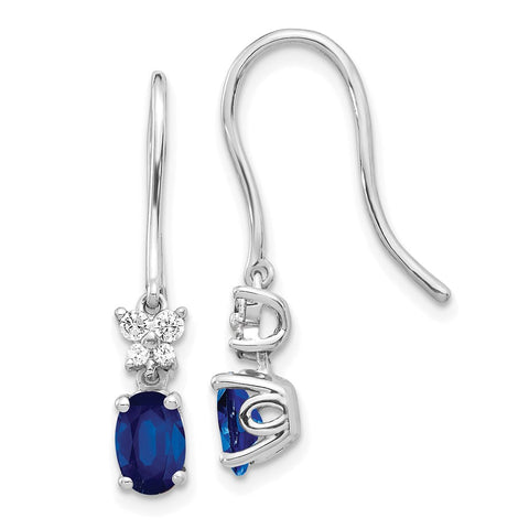 14k White Gold Diamond and Oval Sapphire Shepherd Hook Earrings-WBC-EM5600-SA-013-WA