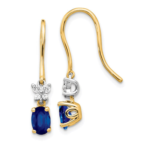 14k Two Tone Diamond and Oval Sapphire Earrings-WBC-EM5600-SA-013-YWA