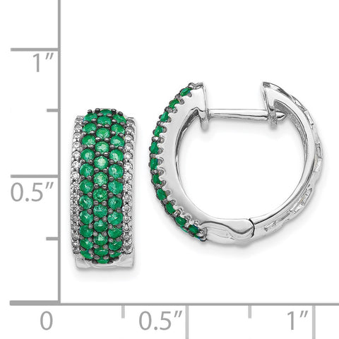 14k White Gold Diamond and Emerald Hinged Hoop Earrings-WBC-EM5602-EM-025-WA