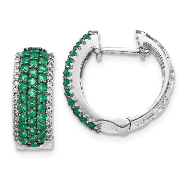 14k White Gold Diamond and Emerald Hinged Hoop Earrings-WBC-EM5602-EM-025-WA