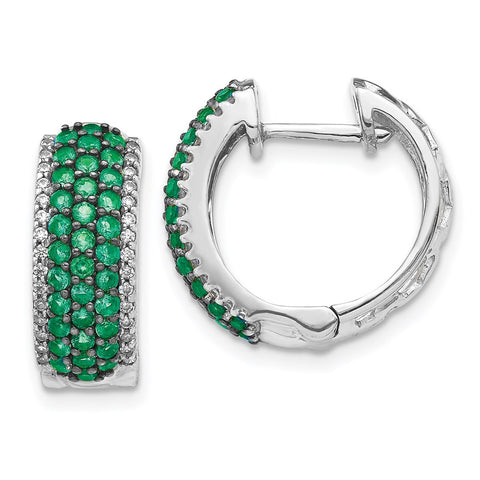 14k White Gold Diamond and Emerald Hinged Hoop Earrings-WBC-EM5602-EM-025-WA