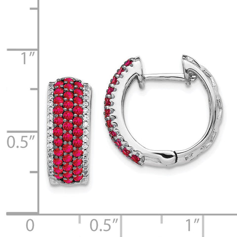14k White Gold Diamond and Ruby Hinged Hoop Earrings-WBC-EM5602-RU-025-WA