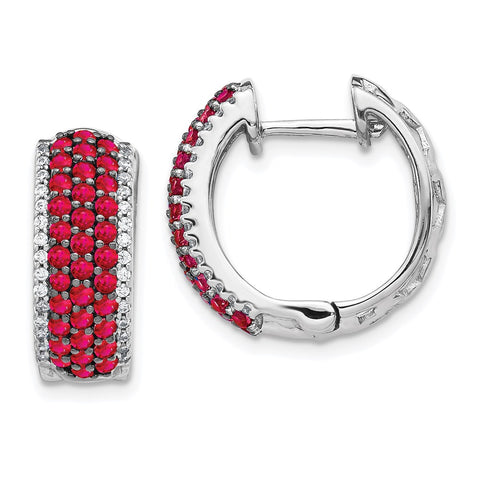 14k White Gold Diamond and Ruby Hinged Hoop Earrings-WBC-EM5602-RU-025-WA