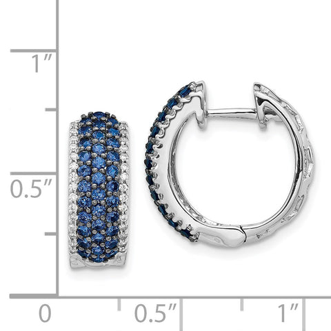 14k White Gold Diamond and Sapphire Hinged Hoop Earrings-WBC-EM5602-SA-025-WA
