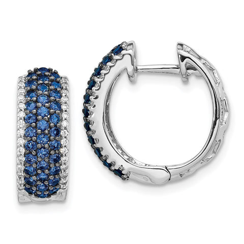 14k White Gold Diamond and Sapphire Hinged Hoop Earrings-WBC-EM5602-SA-025-WA