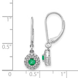 14k White Gold Diamond Halo Emerald Leverback Dangle Earrings-WBC-EM5605-EM-020-WA