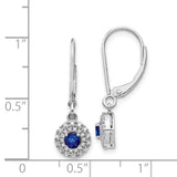 14k White Gold Diamond Halo Sapphire Leverback Dangle Earrings-WBC-EM5605-SA-020-WA