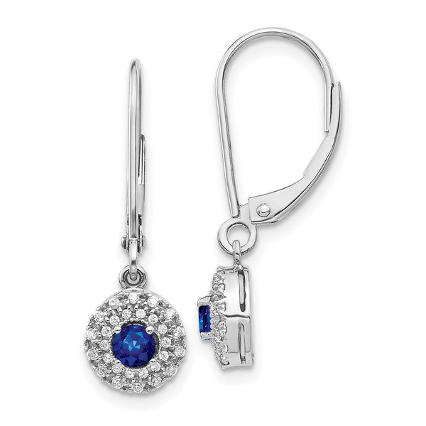 14k White Gold Diamond Halo Sapphire Leverback Dangle Earrings-WBC-EM5605-SA-020-WA