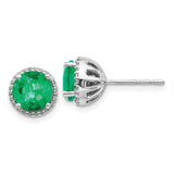 14k White Gold Diamond and Emerald Post Earrings-WBC-EM5608-EM-013-WA