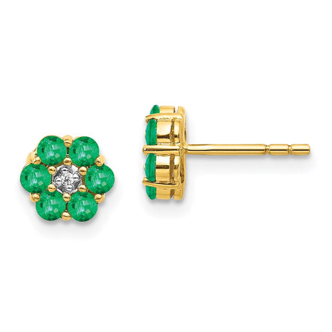 14k and Rhodium Emerald and Diamond Post Earrings-WBC-EM5609-EM-001-YA