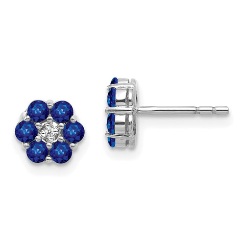 14k White Gold Polished Sapphire and Diamond Post Earrings-WBC-EM5609-SA-001-WA