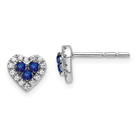 14k White Gold Diamond and Sapphire Heart Post Earrings-WBC-EM5610-SA-013-WA