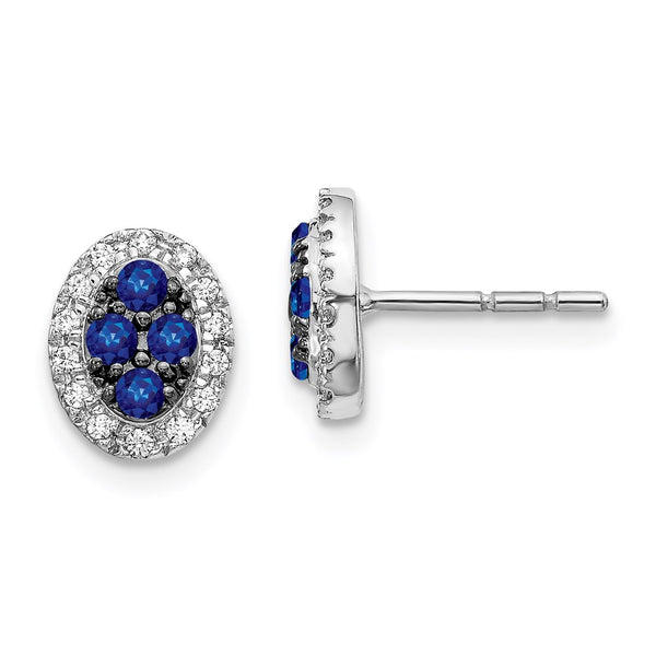 14k White Gold Diamond and Sapphire Oval Post Earrings-WBC-EM5611-SA-013-WA