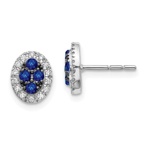 14k White Gold Diamond and Sapphire Oval Post Earrings-WBC-EM5611-SA-013-WA