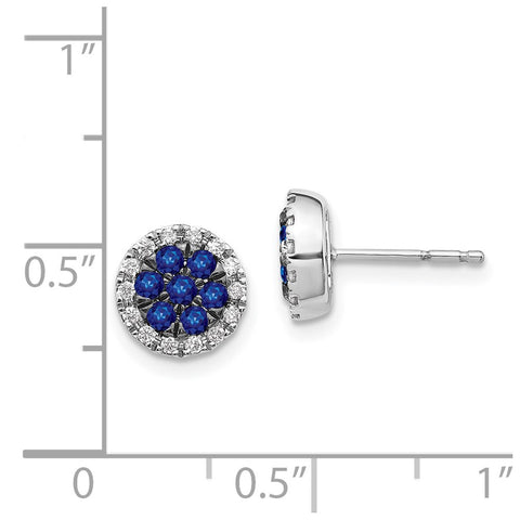 14k White Gold Diamond and Sapphire Circle Post Earrings-WBC-EM5612-SA-050-WA