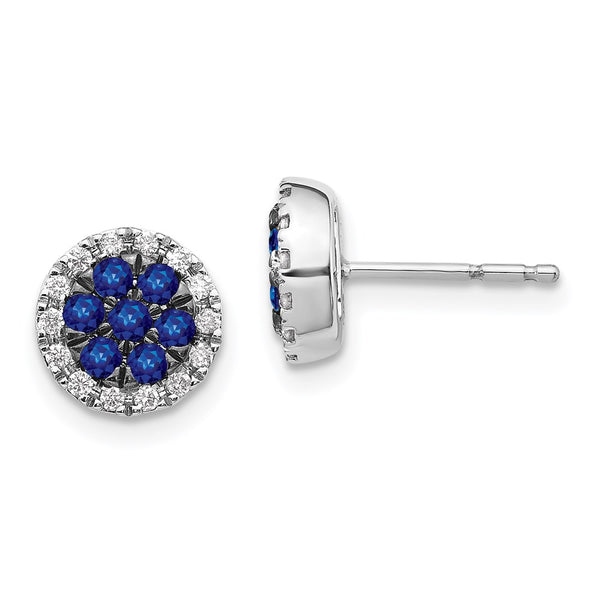 14k White Gold Diamond and Sapphire Circle Post Earrings-WBC-EM5612-SA-050-WA