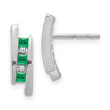 14k White Gold Diamond and Emerald Earrings-WBC-EM5614-EM-002-WA