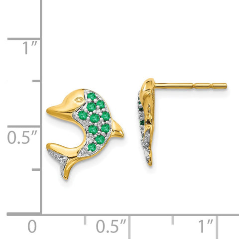 14k and Rhodium Emerald and Diamond Dolphin Post Earrings-WBC-EM5615-EM-001-YA