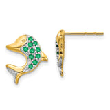14k and Rhodium Emerald and Diamond Dolphin Post Earrings-WBC-EM5615-EM-001-YA