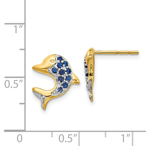 14k w/Rhodium Marquise Sapphire/Diamond Dolphin Post Earrings-WBC-EM5615-SA-001-YA