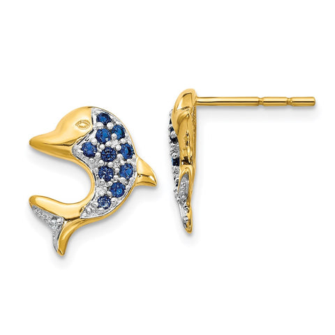 14k w/Rhodium Marquise Sapphire/Diamond Dolphin Post Earrings-WBC-EM5615-SA-001-YA