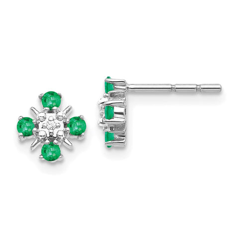 14k White Gold Emerald and Diamond Post Earrings-WBC-EM5616-EM-001-WA