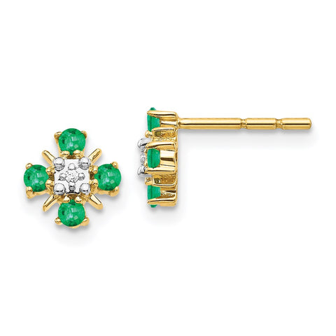 14k Gold Emerald and Diamond Post Earrings-WBC-EM5616-EM-001-YA
