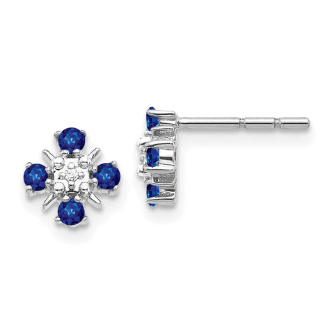 14k White Gold Blue Sapphire and Diamond Post Earrings-WBC-EM5616-SA-001-WA