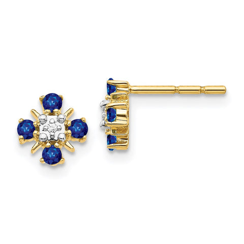 14k Gold Blue Sapphire and Diamond Post Earrings-WBC-EM5616-SA-001-YA