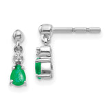 14k White Gold Emerald and Diamond Dangle Post Earrings-WBC-EM5617-EM-001-WA