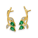 14k Diamond and Pear Emerald Floral Post Earrings-WBC-EM5619-EM-001-YA