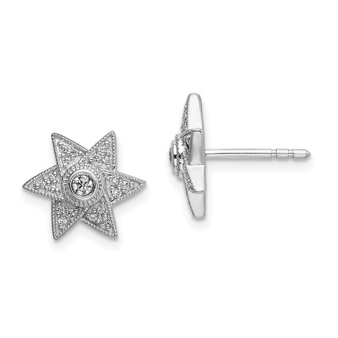 14k White Gold Diamond Six Pointed Star Post Earrings-WBC-EM6607-020-WA