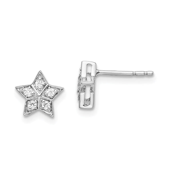 14k White Gold Diamond Star Post Earrings-WBC-EM6608-010-WA