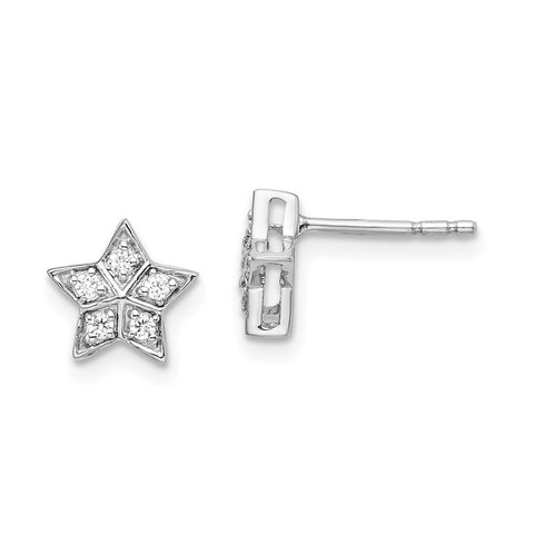 14k White Gold Diamond Star Post Earrings-WBC-EM6608-010-WA