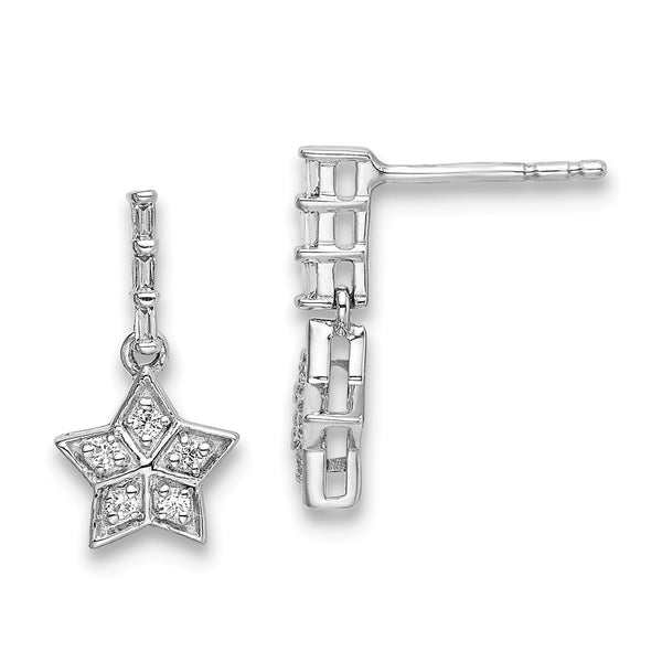 14k White Gold Diamond Star Dangle Earrings-WBC-EM6610-016-WA