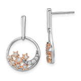 14k Two-tone Moon and Stars Circle Diamond Post Earrings-WBC-EM6819-025-WRA