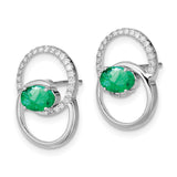 14k White Gold Double Circle Emerald/Diamond Post Earrings-WBC-EM6831-EM-015-WA