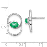 14k White Gold Double Circle Emerald/Diamond Post Earrings-WBC-EM6831-EM-015-WA