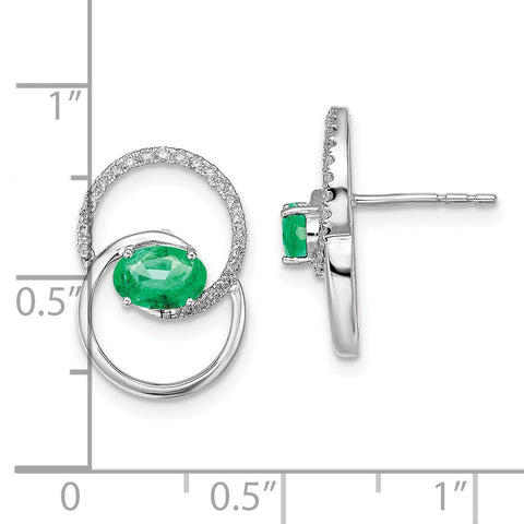 14k White Gold Double Circle Emerald/Diamond Post Earrings-WBC-EM6831-EM-015-WA