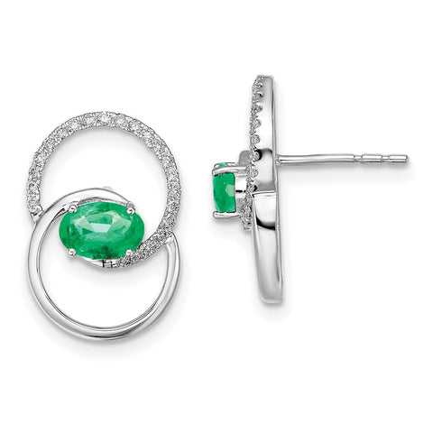 14k White Gold Double Circle Emerald/Diamond Post Earrings-WBC-EM6831-EM-015-WA