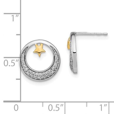 14k Two-tone Polished Moon and Stars Diamond Post Earrings-WBC-EM6844-020-WYA