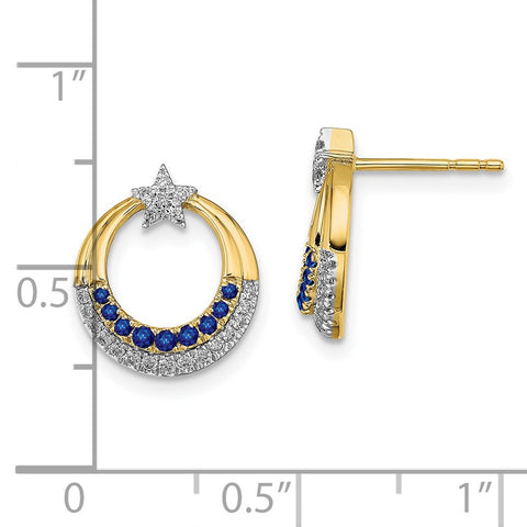 14k Polished Sapphire and Diamond Star and Circle Post Earrings-WBC-EM6846-SA-012-YA