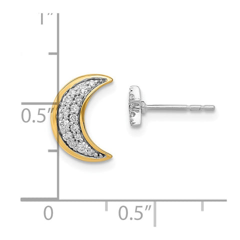 14k Two-tone Moon andStar Diamond Mis-match Post Earrings-WBC-EM6848-016-WYA